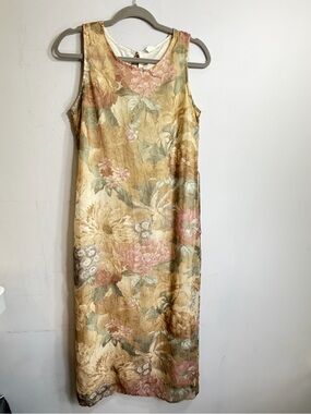 Vintage Christy Lyn 90s crinkle muted watercolor floral sleeveless maxi dress 8